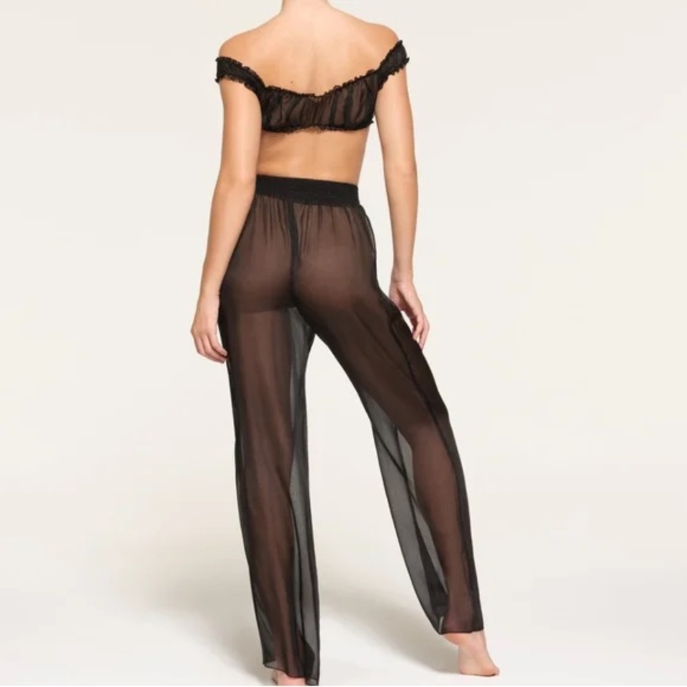 SKIMS Romance Chiffon Smocked Pant and Cropped Top Set in Onyx